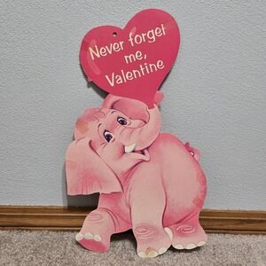 Vintage Pink Elephant Cardboard Die Cut‎ Valentine Decor Pink Elephant Heart